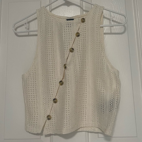 Urban Outfitters Tops - Urban Outfitters Cream Knit Diagonal Button Crop Tank